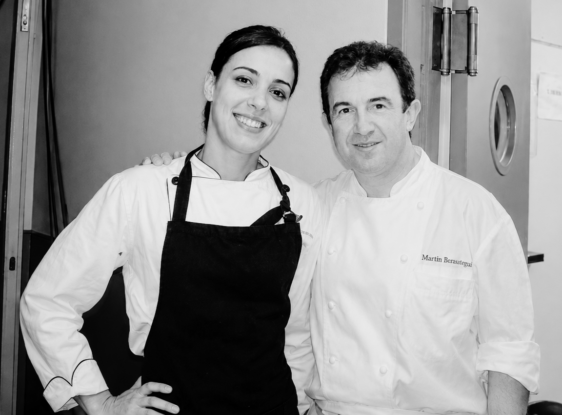 Plant on Fire chef with chef Martín Berasategui, black and white portrait