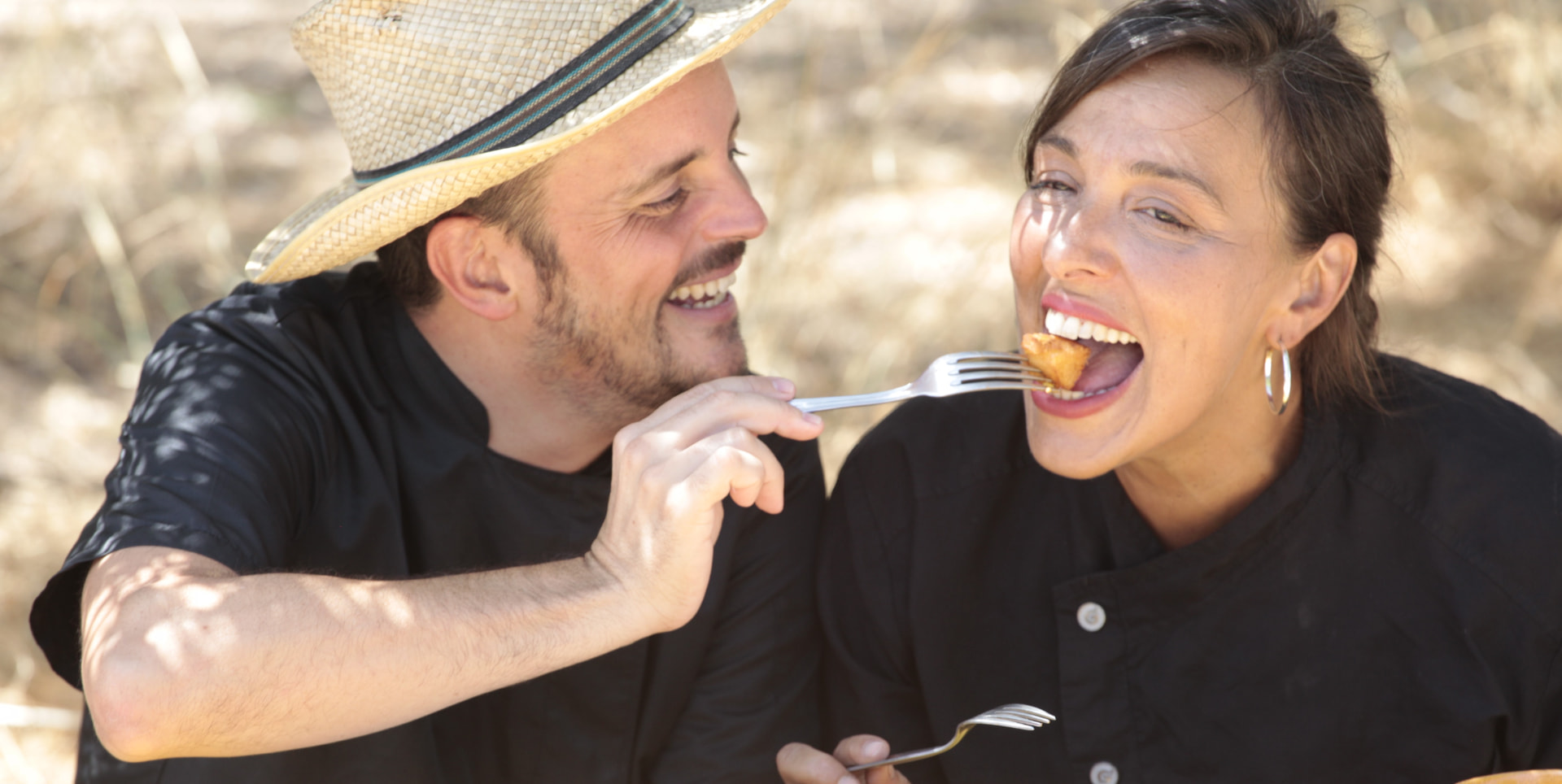 Plant on Fire chefs sharing a bite outdoors in the countryside